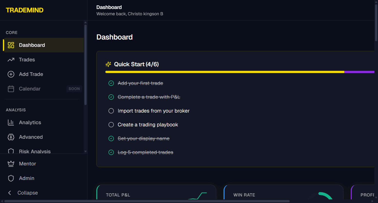 TradeMind Journal Dashboard