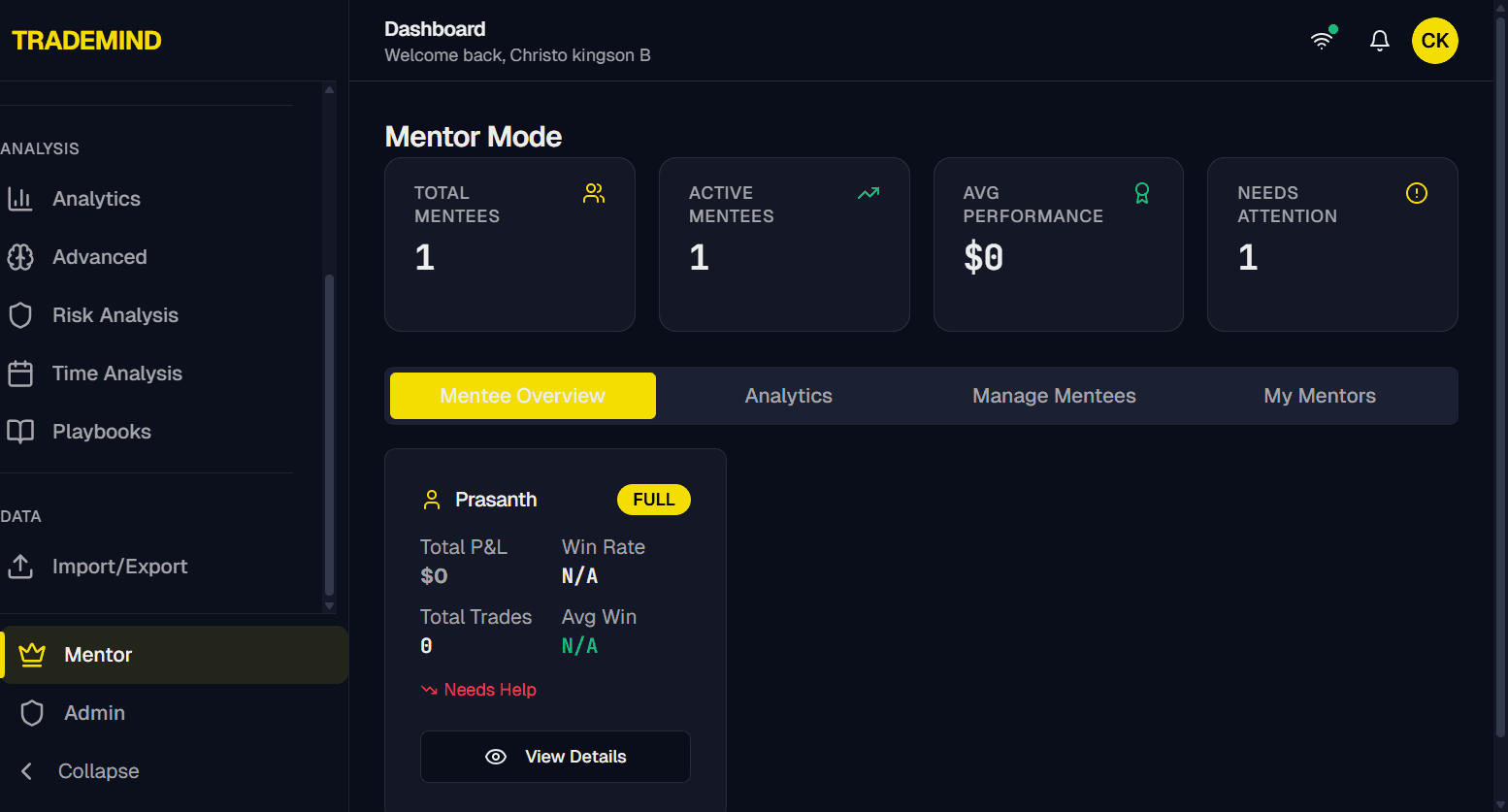 TradeMind Mentor Mode Dashboard