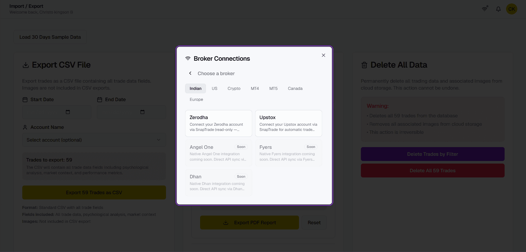 Trade Journaling — Broker Connections